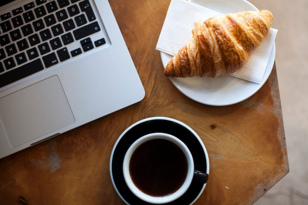 Laptop and breakfast